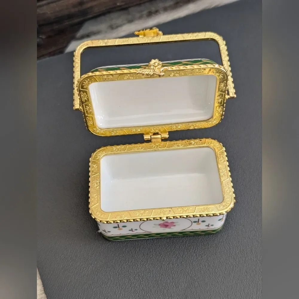 Vintage Porcelain Floral Trinket Box